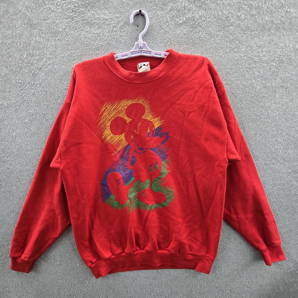 VINTAGE Disney Designs Women Sweatshirt L/XL Red Mickey Mouse 90s USA
